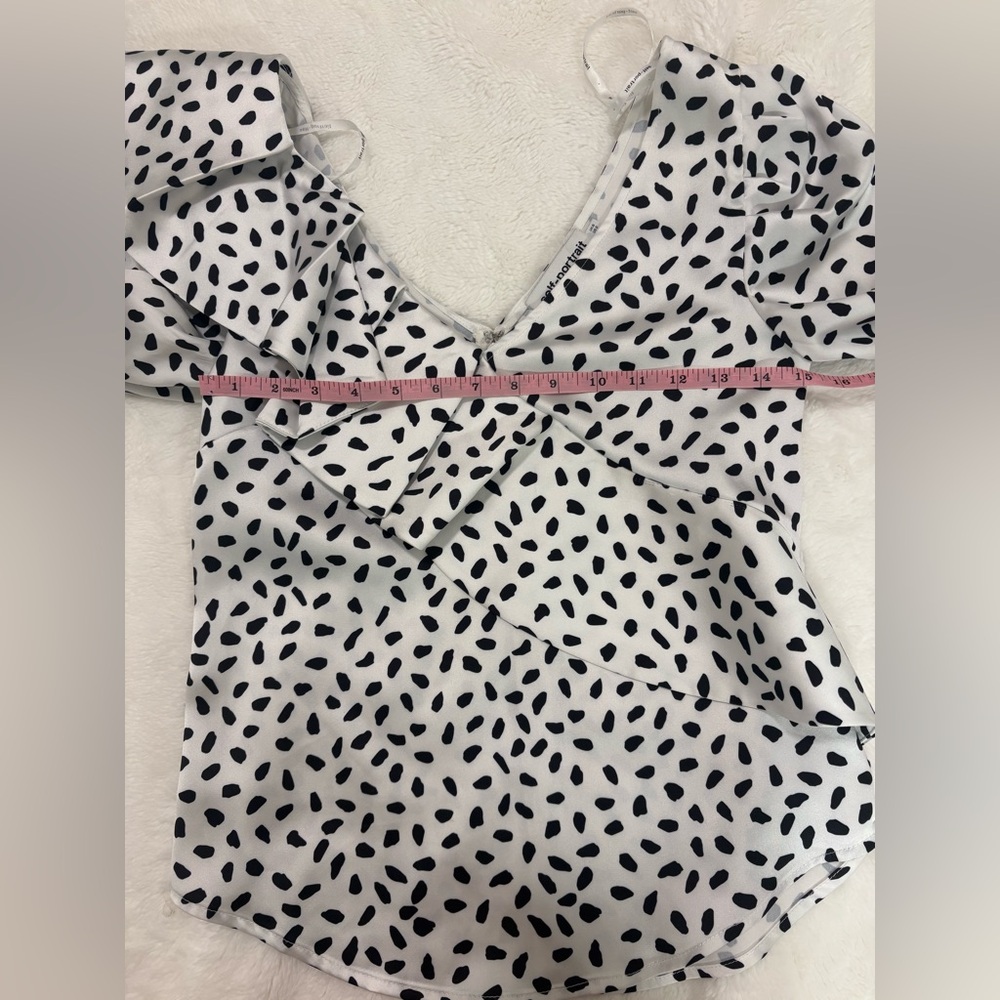 Self-Portrait Polka Dot Ruffled Satin Blouse Size 2 - Picture 8 of 11